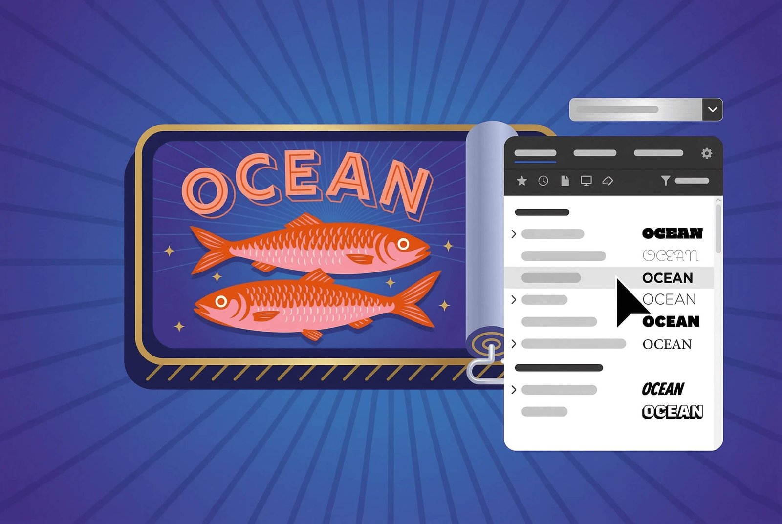 Adobe Illustrator 2026 Text to Vector AI tool generating Ocean and Fish graphics
