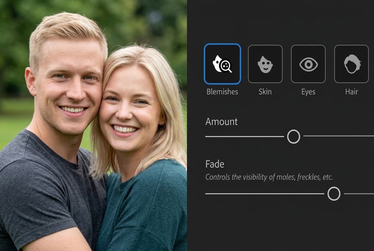 AI Portrait Enhancement with Blemish Removal and Skin Smoothing in Lightroom
