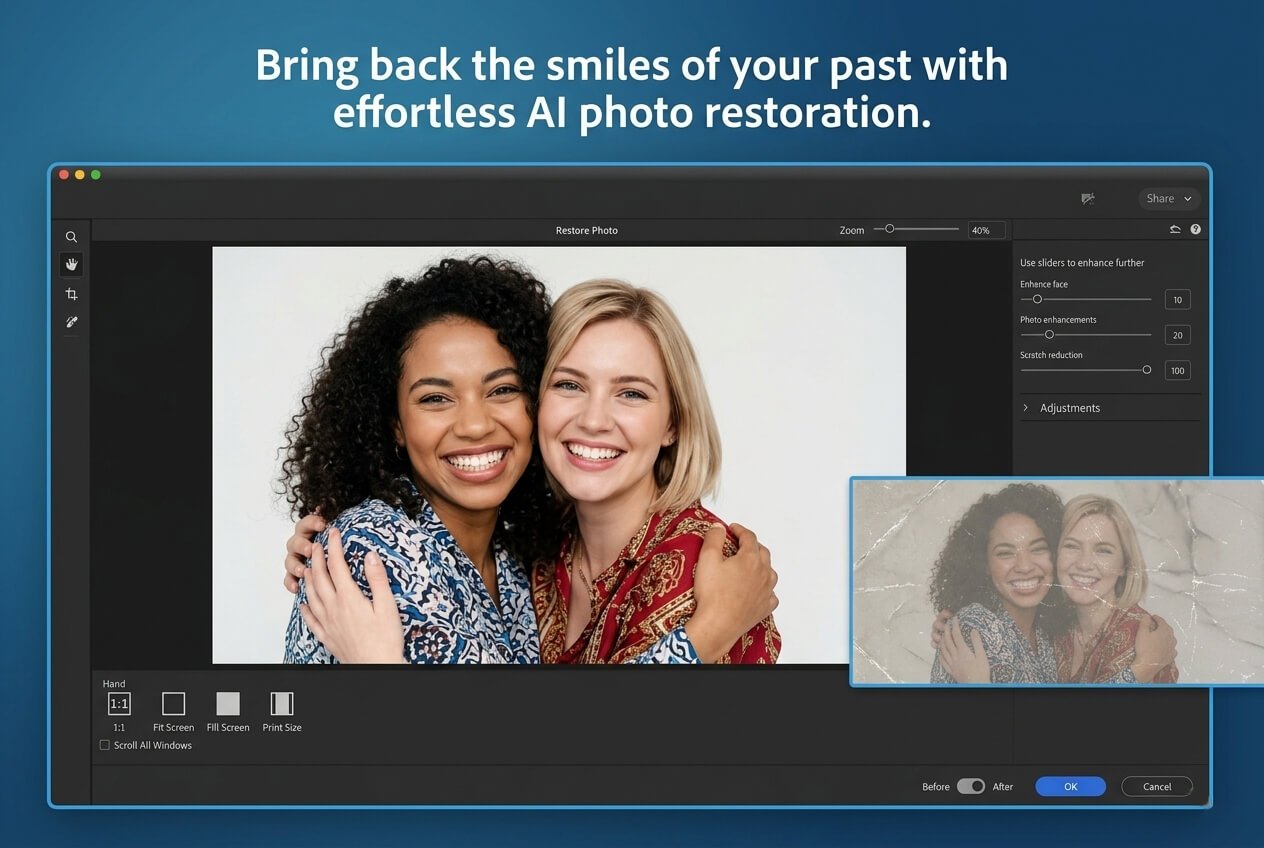 Photoshop Elements 2026 AI Photo Restoration - Repair Scratches and Wear