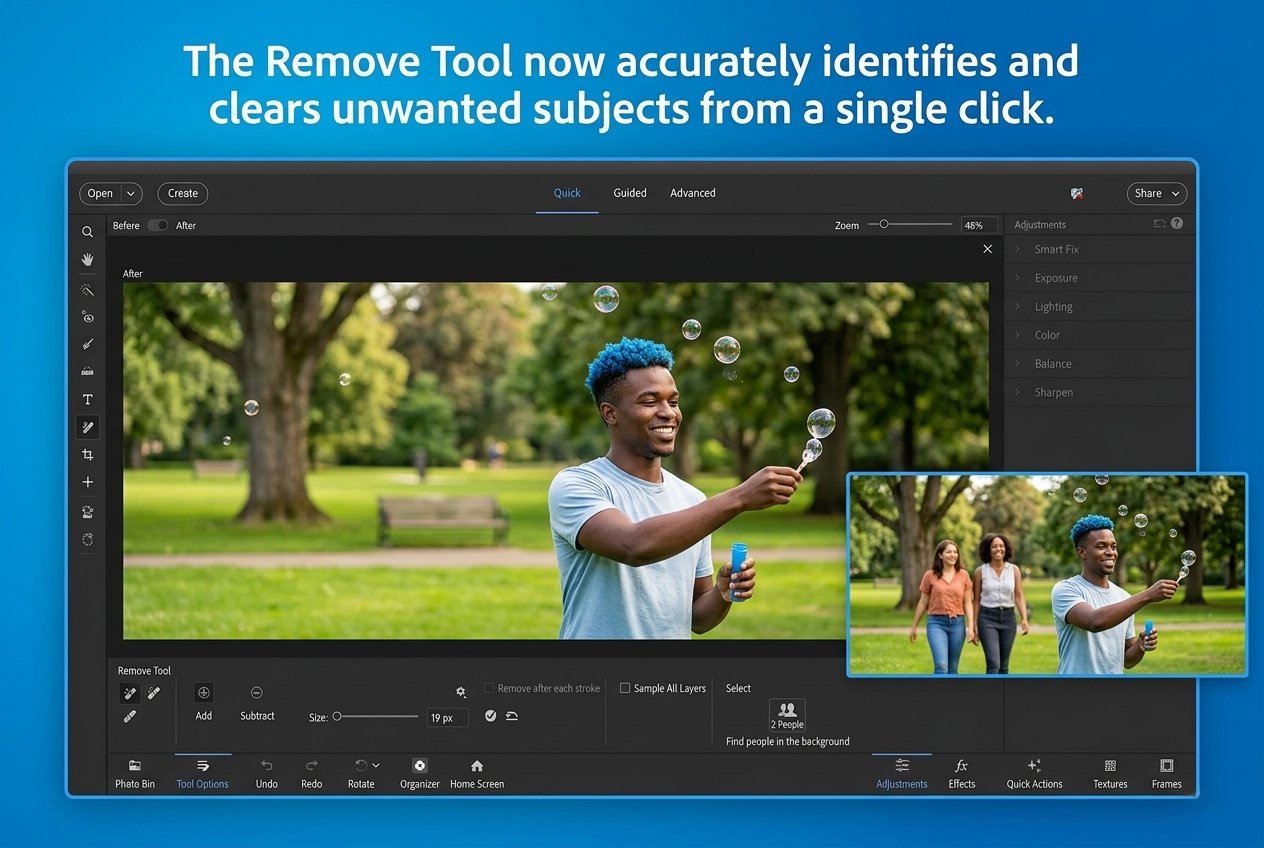 Photoshop Elements 2026 Generative AI Remove Tool for Object Erasure