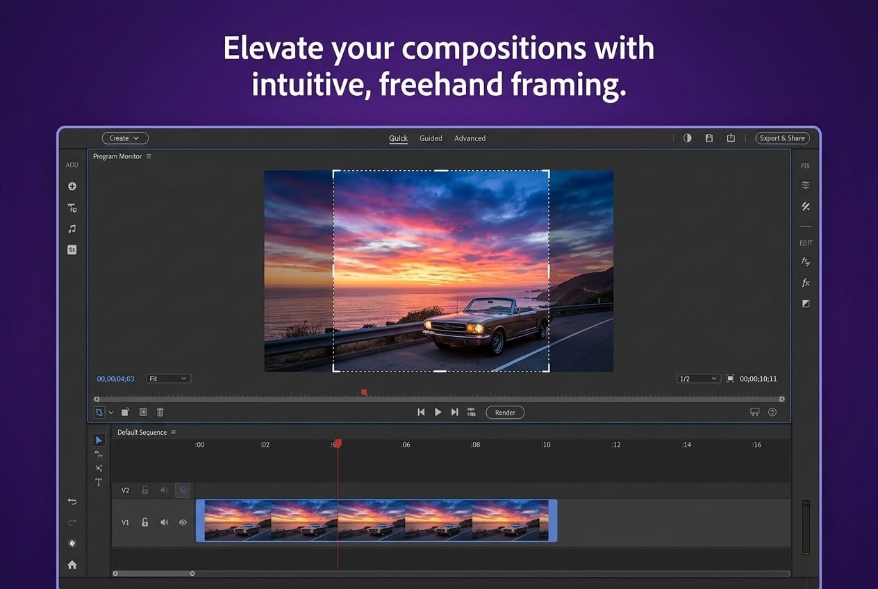 Adobe Premiere Elements 2026 Freehand Framing Tool for Custom Video Composition