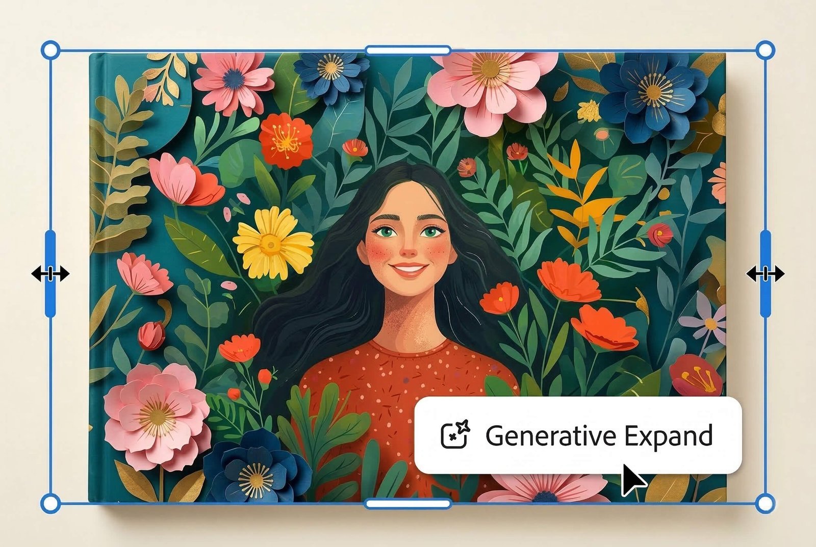 Adobe Illustrator 2026 Generative Expand feature showing floral artwork expansion