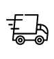 Delivery service icon showing a package and motion lines to represent fast shipping.