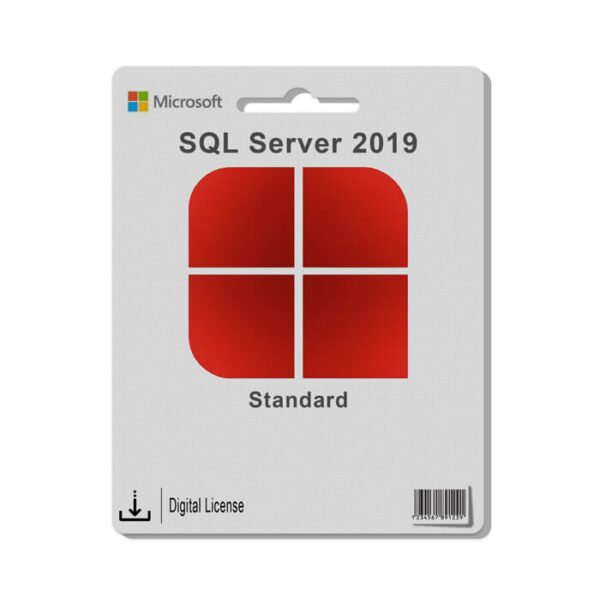 Microsoft SQL Server 2019 Standard database management software interface and logo.