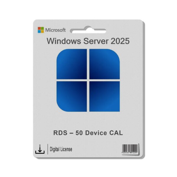 Microsoft Windows Server 2025 RDS 50 Device CAL license for remote desktop access.