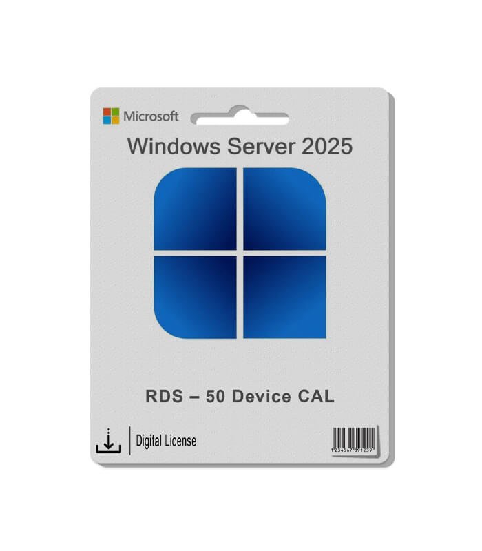 Microsoft Windows Server 2025 RDS 50 Device CAL Microsoft Windows Server 2025 RDS 50 Device CAL license for remote desktop access.