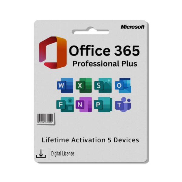 Microsoft Office 365 Pro Plus suite including Word, Excel, PowerPoint, Outlook, Teams, and OneDrive.